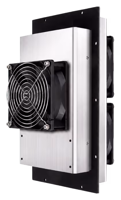 Thermoelectric air-to-air cooling module with separated cold-side and hot-side fans for OEM equipment integration