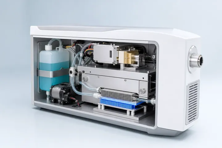 Sistema laser medicale compatto con assemblaggio di raffreddamento termoelettrico, circuito del refrigerante ed elettronica di precisione