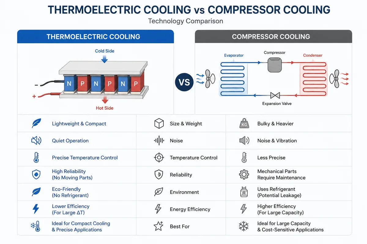 Thermoelectric cooling and compressor cooling technology comparison diagram