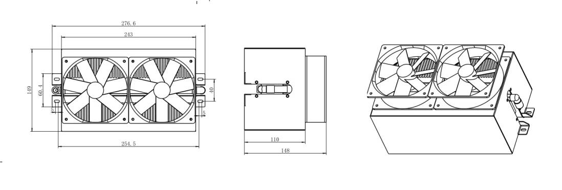 250W TEC Cooling Module dimensional drawing for OEM thermoelectric cooling module integration