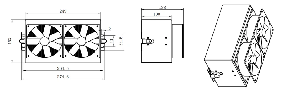 300W TEC Cooling Module dimensional drawing for OEM thermoelectric cooling module integration